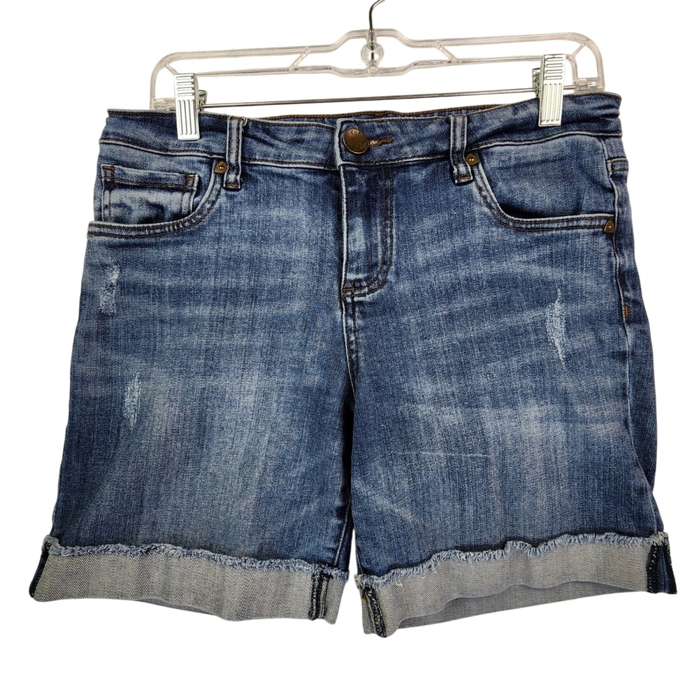 Kut from the Kloth 8 Blue Boyfriend Short Denim Distressed Cuffed Casual Summer